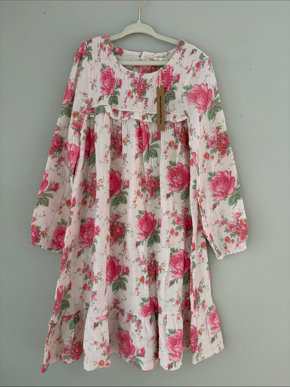 NWT SpearmintLove Girls' Pink Floral Long-Sleeve Dress